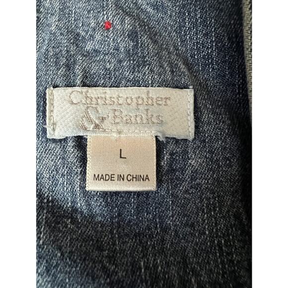 CHRISTOPHER & BANKS Vintage Christmas Appliqué Wide Leg Denim Jean Overalls Sz L - Picture 11 of 16